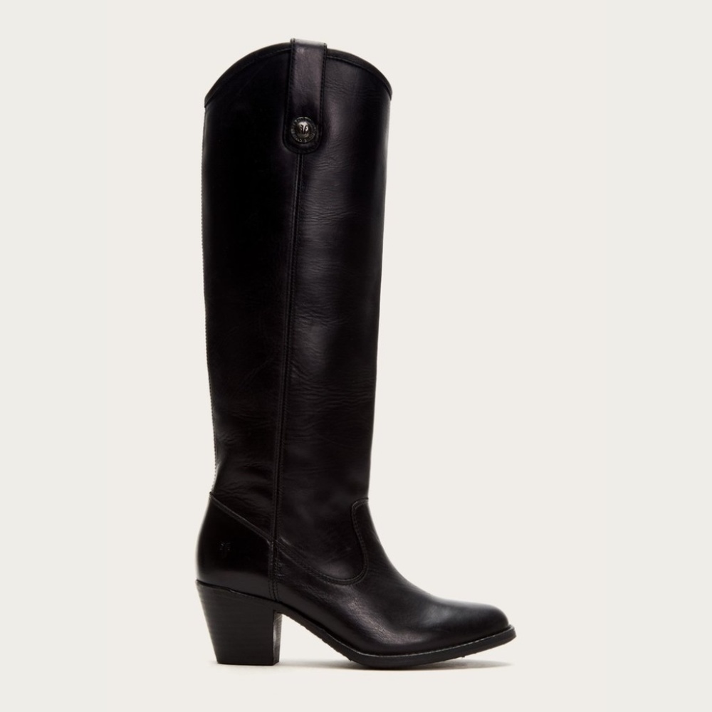 Frye Jackie Button Strap Riding Boots Black